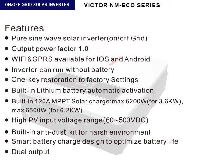 NM-ECO On/Off Grid 6.2KW 48V Solar Inverter 120A MPPT Regolatore di carica Luce RGB Doppia uscita 230VAC