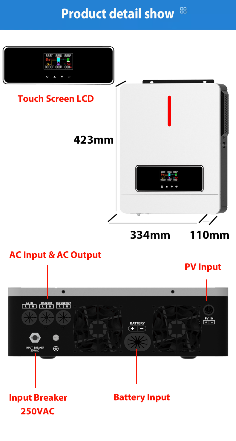 NM-ECO On/Off Grid 6.2KW 48V Solar Inverter 120A MPPT Regolatore di carica Luce RGB Doppia uscita 230VAC