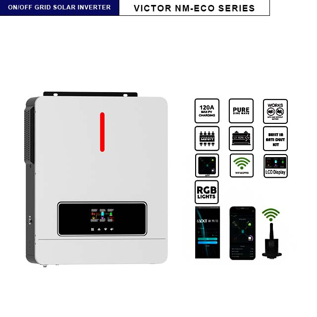 NM-ECO On/Off Grid 6.2KW 48V Solar Inverter 120A MPPT Regolatore di carica Luce RGB Doppia uscita 230VAC