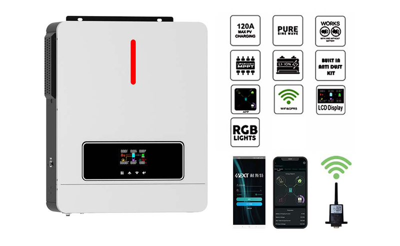 Factory ECO 3.6KW On/off Grid Solar Inverter 60-500VDC 120A MPPT Regolatore di carica Luce RGB 